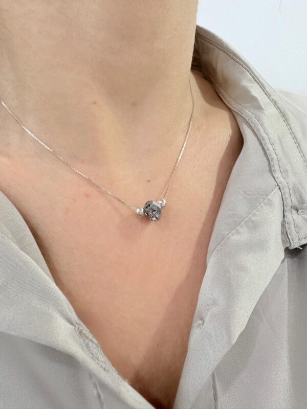 CONJUNTO de plata con dona facetada de cristal europeo color GRIS 40CM
