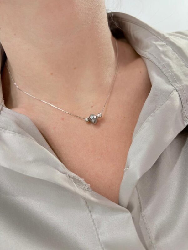 CONJUNTO de plata con dona facetada de cristal europeo color GRIS 40CM - Image 3