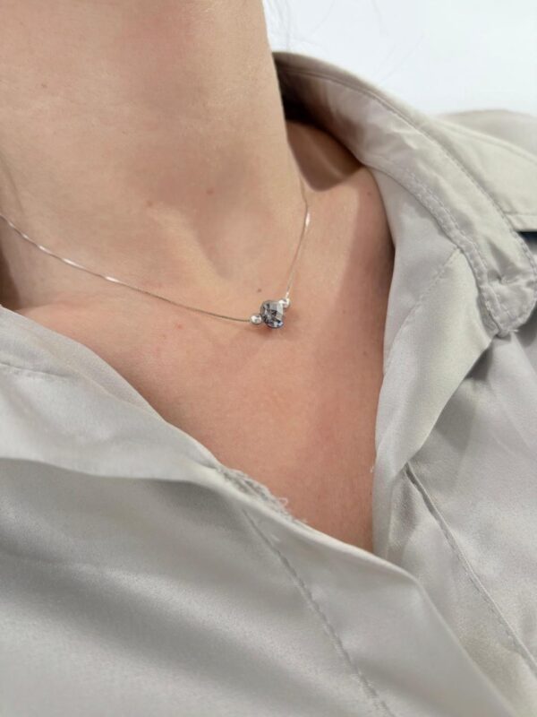 CONJUNTO de plata con dona facetada de cristal europeo color GRIS 40CM - Image 4