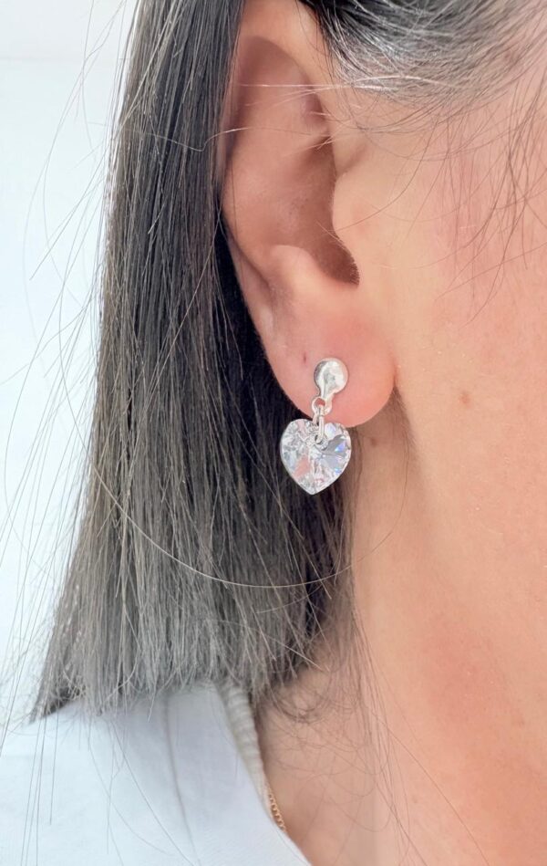 AROS de plata colgante con dije corazón color gris tornasol - Image 2