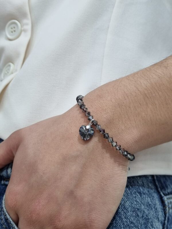 PULSERA de cristal europeo modelo con corazon gris