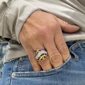 ANILLO de acero tricolor con strass pegados n°15