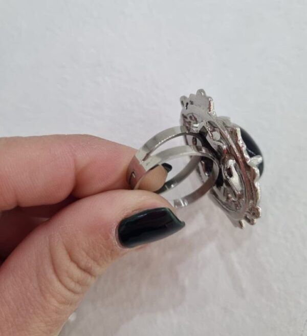 ANILLO de acero con simil piedra negra central - Image 2