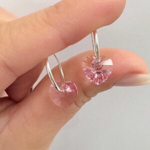 AROS de plata diseño cubanos 1,2cm con corazón rosa n1