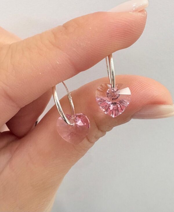 AROS de plata diseño cubanos 1,2cm con corazón rosa n1