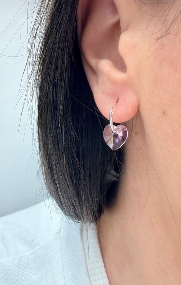 AROS de plata diseño cubanos 1,2cm con corazón rosa n1 - Image 2