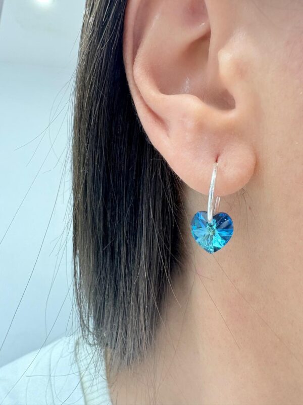 AROS de plata diseño cubanos 1,2cm con corazón azul n1 - Image 2