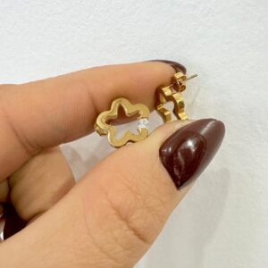 AROS de acero dorado diseño FLOR a la oreja