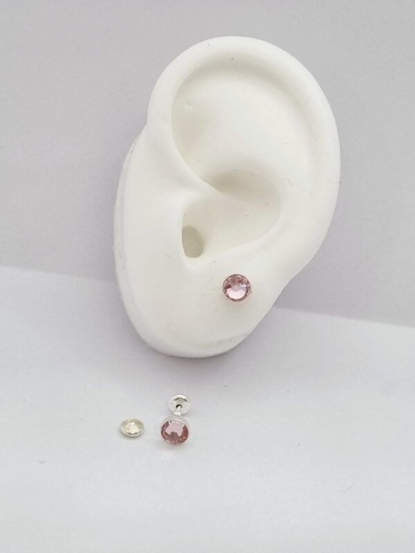 AROS de plata con sistema de cierre abridor con piedra ROSA de 0,6mm