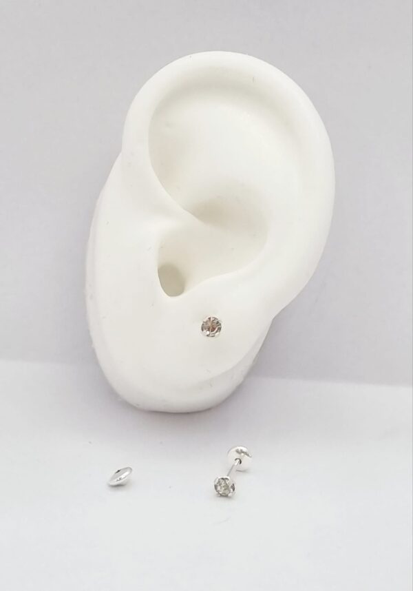 AROS de plata con sistema de cierre abridor diseño con piedra blanca de  4mm