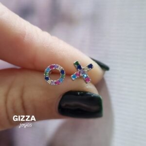 AROS de plata rodinada modelo CIRCULO Y CRUZ con piedras