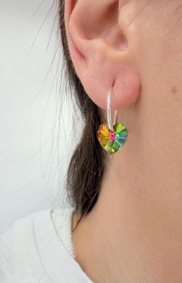 AROS de plata diseño cubanos 1,2cm con corazón multicolor n1 - Image 2