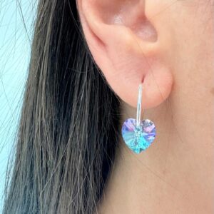 AROS de plata diseño cubanos 1,2cm con corazón lila tornasol n1