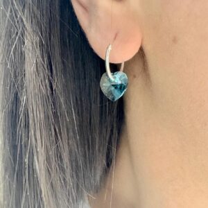 AROS de plata diseño cubanos 1,2cm con corazón agua marina n1