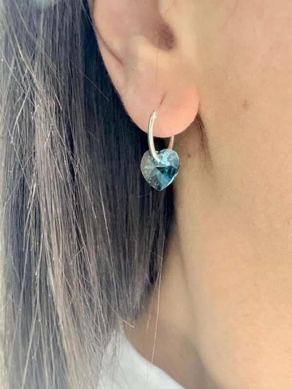 AROS de plata diseño cubanos 1,2cm con corazón agua marina n1