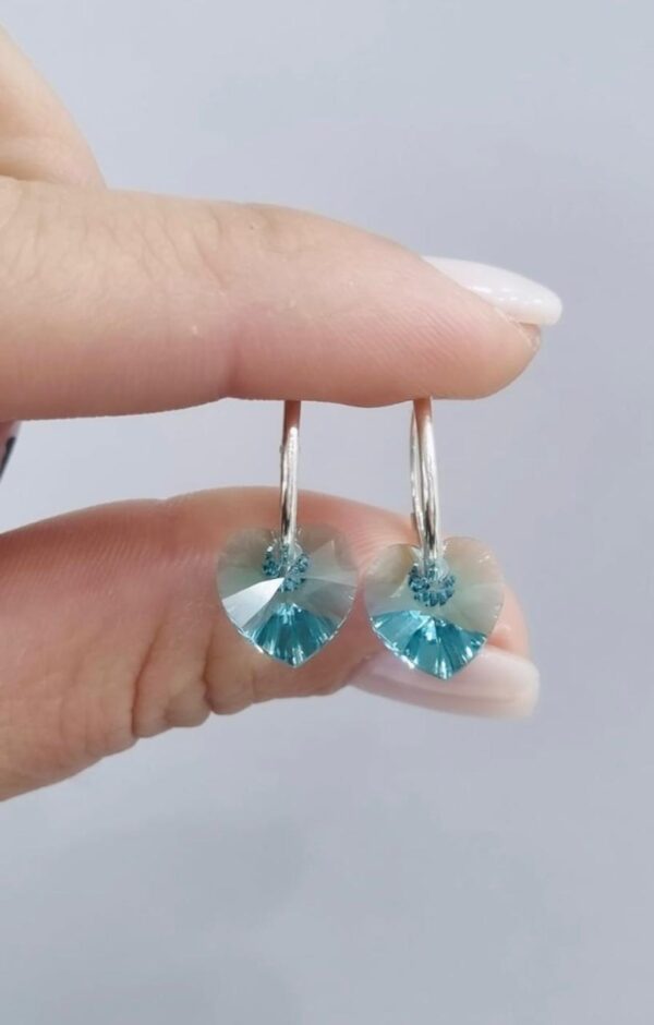 AROS de plata diseño cubanos 1,2cm con corazón agua marina n1 - Image 2