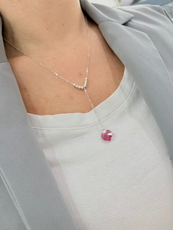 CORBATERO de plata y cristal auropeo diseño corazon rosa
