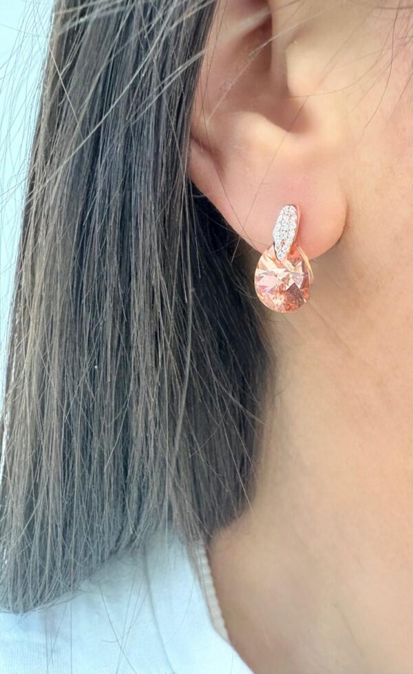AROS de plata rodinada en rose modelo gota con piedras - Image 2