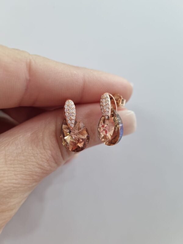 AROS de plata rodinada en rose modelo gota con piedras - Image 3