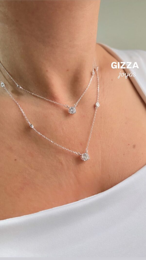 CONJUNTO de plata rodinada modelo doble cadena con piedras