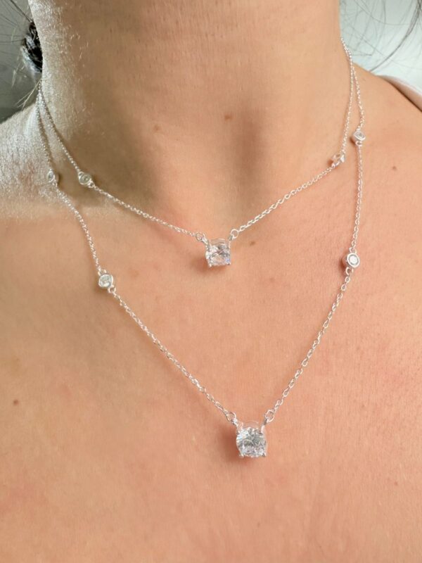 CONJUNTO de plata rodinada modelo doble cadena con piedras - Image 2