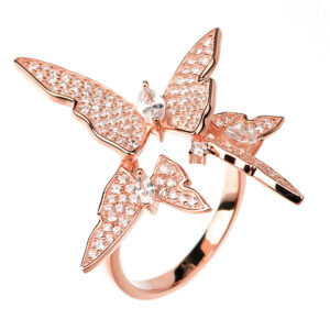 ANILLO de plata rodinada linea rose diseño mariposas n18