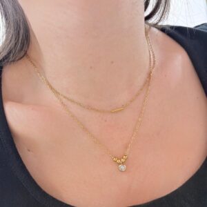 CONJUNTO de acero dorado diseño doble cadena con piedra