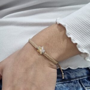 PULSERA ajustable de hilo BEIGE con ESTRELLA de cristal europeo