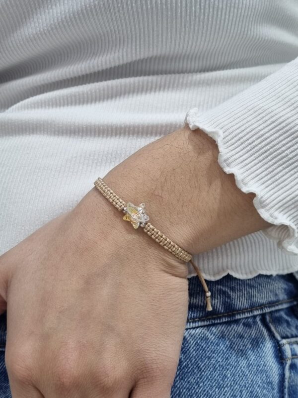 PULSERA ajustable de hilo BEIGE con ESTRELLA de cristal europeo