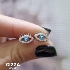 AROS DE PLATA RODIANDA ITALY MODELO OJOS CON CUBICS ENGARZADOS