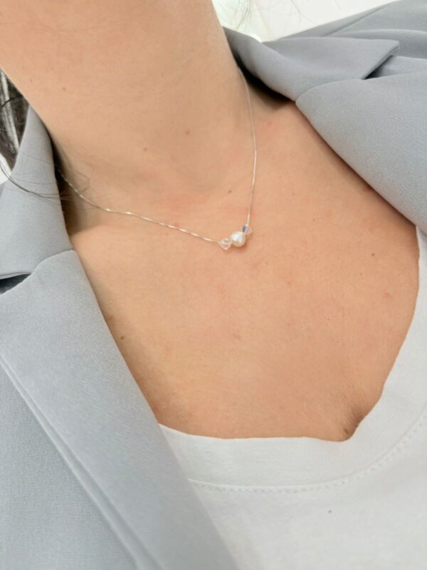 CONJUNTO de plata, cristal europeo y perla de rio