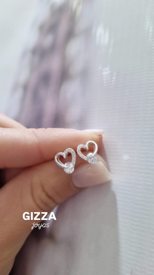 AROS de plata rodinada modelo CORAZON con piedras