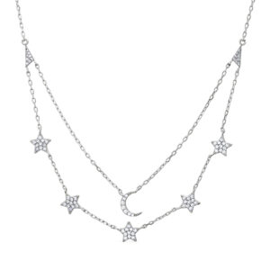 GARGANTILLA de plata rodinada modelo doble cadena con estrellas y luna