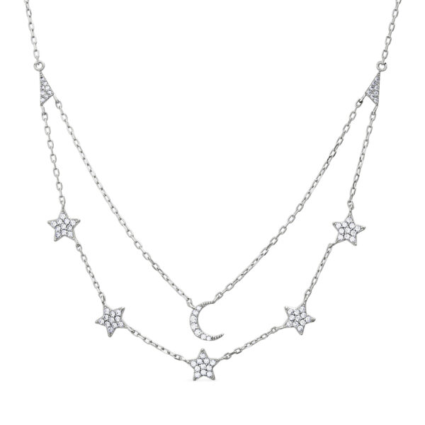 GARGANTILLA de plata rodinada modelo doble cadena con estrellas y luna