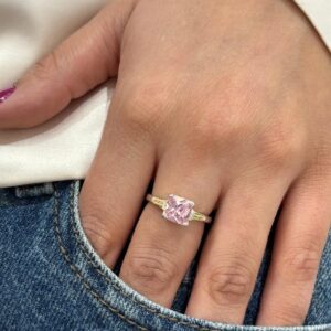 ANILLO de plata con oro y piedra cuadrada rosa n18