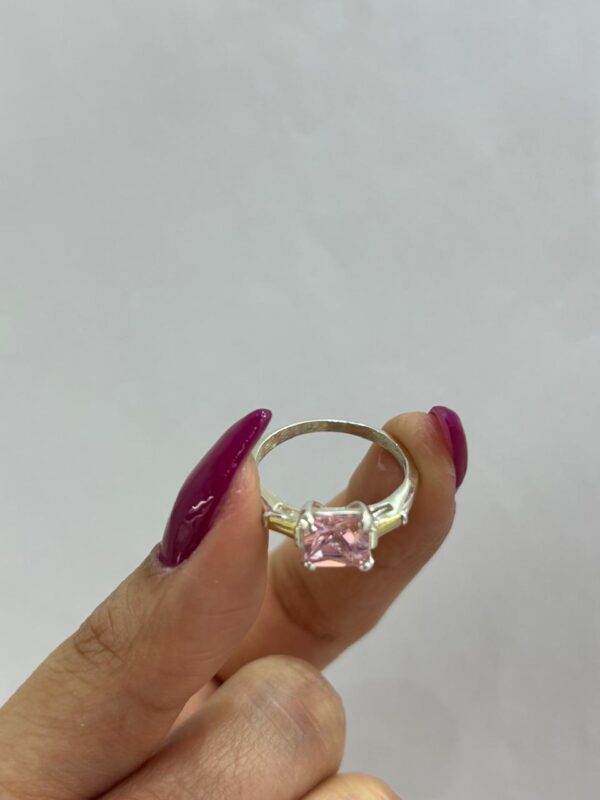 ANILLO de plata con oro y piedra cuadrada rosa n18 - Image 2