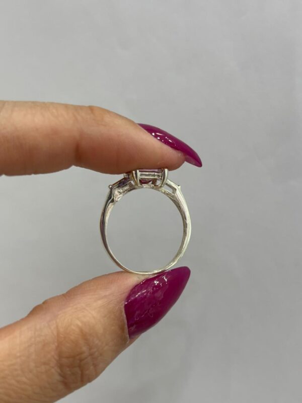 ANILLO de plata con oro y piedra cuadrada rosa n18 - Image 4