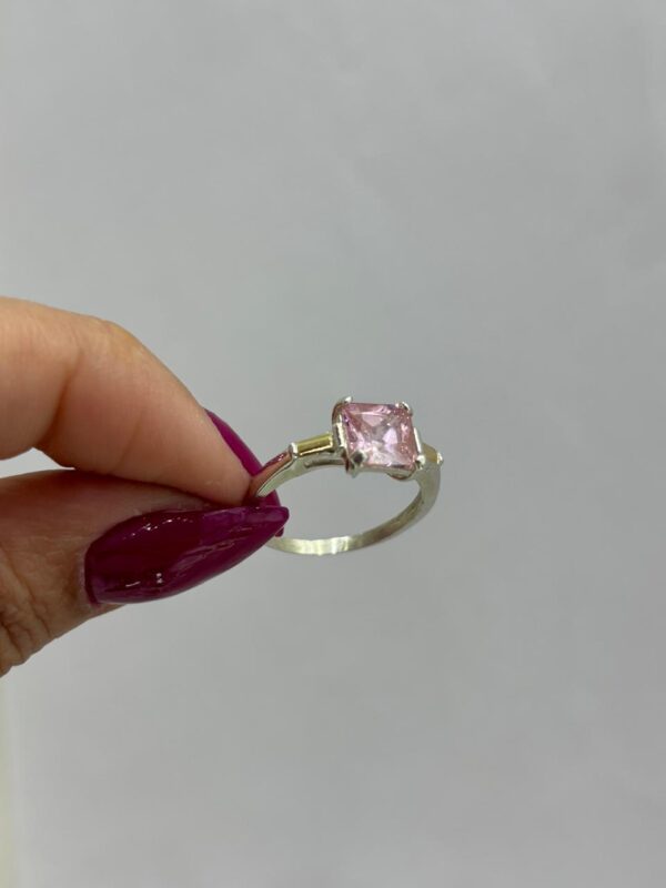 ANILLO de plata con oro y piedra cuadrada rosa n18 - Image 5