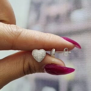 AROS de plata rodinada modelo corazon con piedras