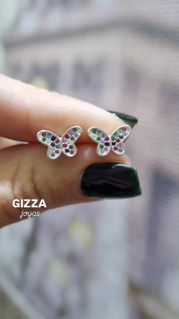 AROS de plata rodinada diseño MARIPOSA con piedras multicolor