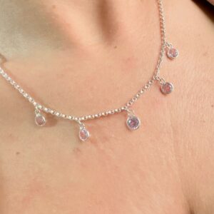 GARGANTILLA de plata con cristales color rosa colgantes