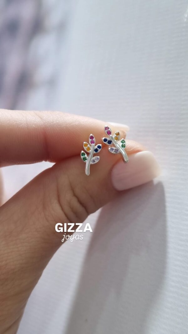 AROS de plata rodinada modelo HOJITAS con piedras