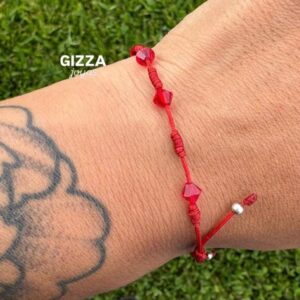 PULSERA ajustable de hilo con cristal europeo color rojo