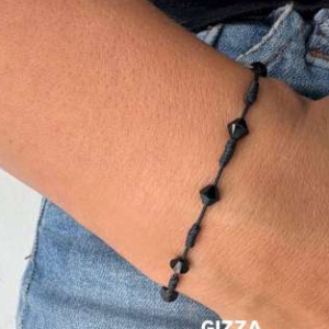 PULSERA ajustable de hilo con cristal europeo color negro