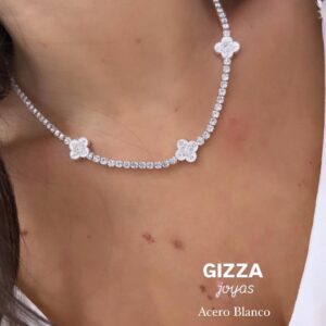 GARGANTILLA de acero blanco modelo "TREBOLES"