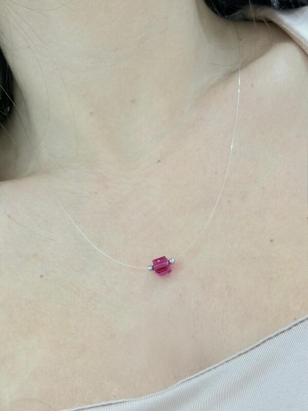 CONJUNTO de tanza con cristal europeo CUBO color fucsia de 5mm