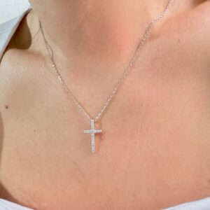 CONJUNTO de plata rodinada modelo con CRUZ con piedras