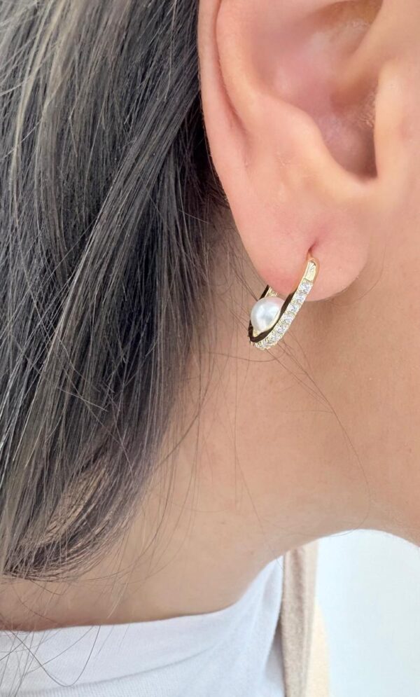 AROS de plata rodinada en dorado RECTANGULAR con PERLA