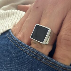ANILLO de acero diseño con centro cuadrado negro n23