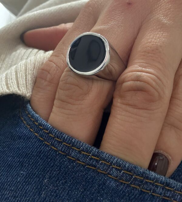 ANILLO de acero diseño con centro redondoo negro n26 - Image 2